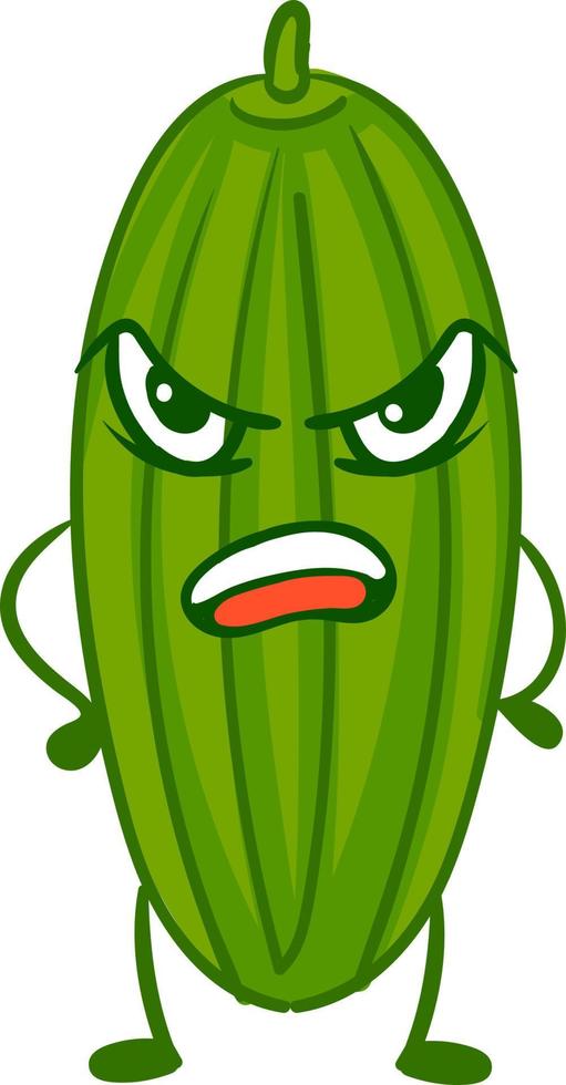 Angry cucumber, illustration, vector on white background