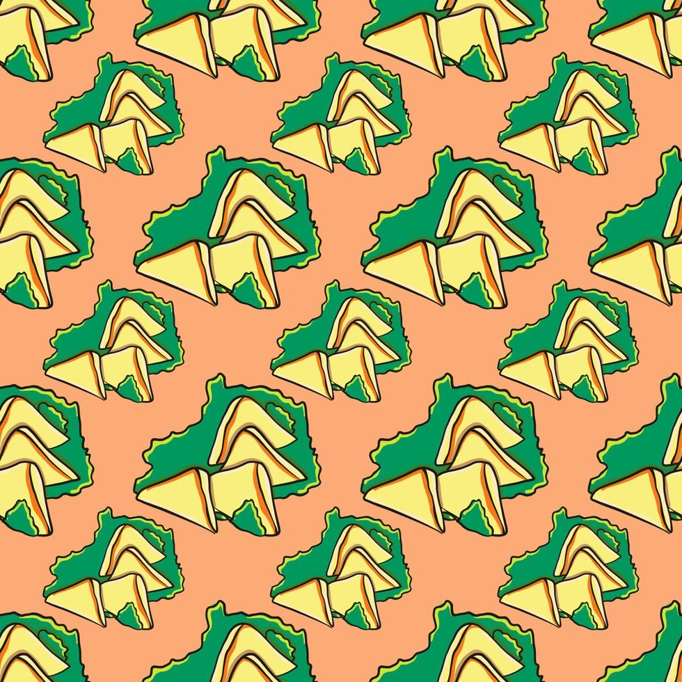 Ham and cheese, seamless pattern on orange background. vector