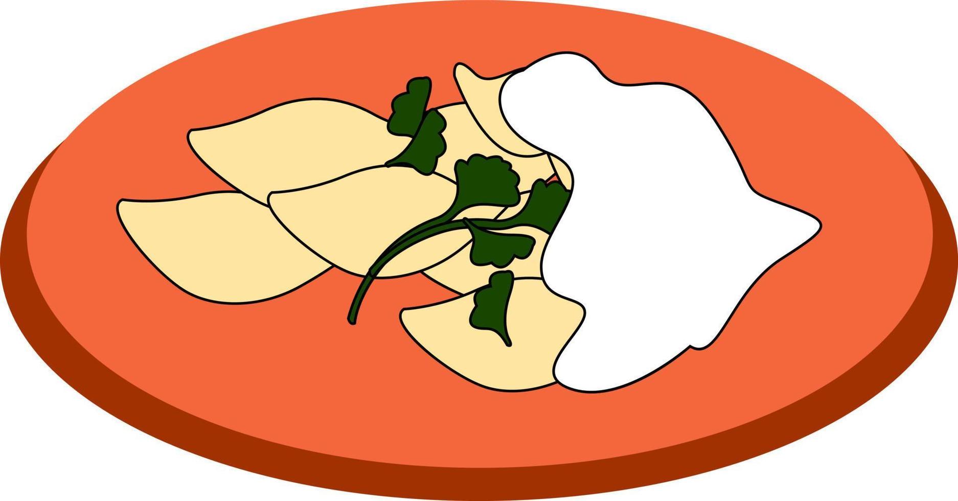 Dumplings on a plate, illustration, vector on white background.