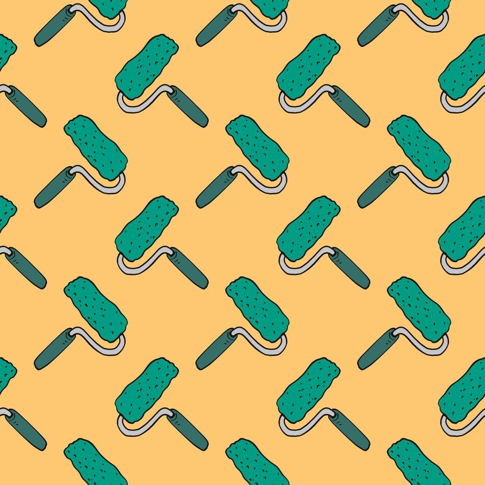 Paint roller , seamless pattern on a yellow background. vector