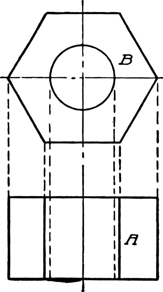 Projection of Hexagonal Nut vintage illustration. vector