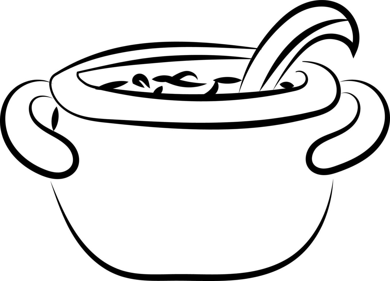 Pot with soup drawing, illustration, vector on white background