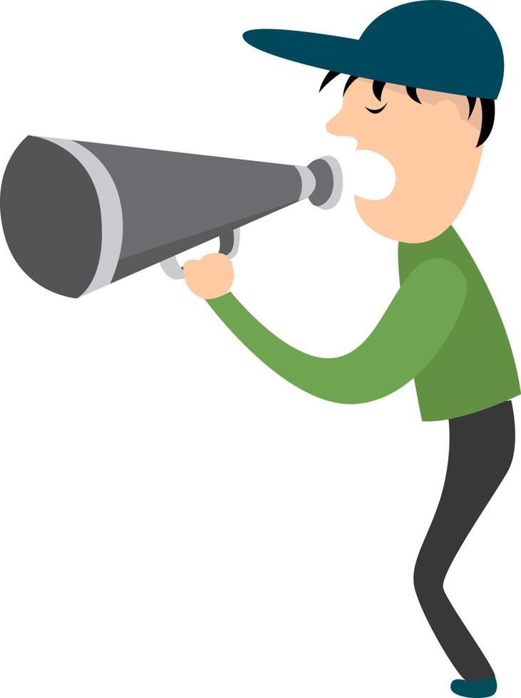 Man with megaphone, illustration, vector on white background.