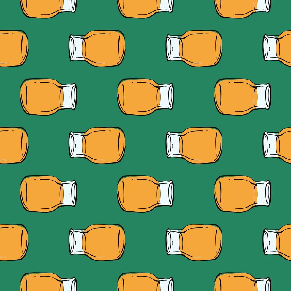 jugo de naranja, patrón sin costuras sobre fondo verde. vector