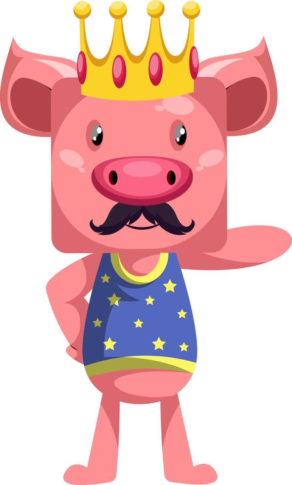 Pig is king, illustration, vector on white background.