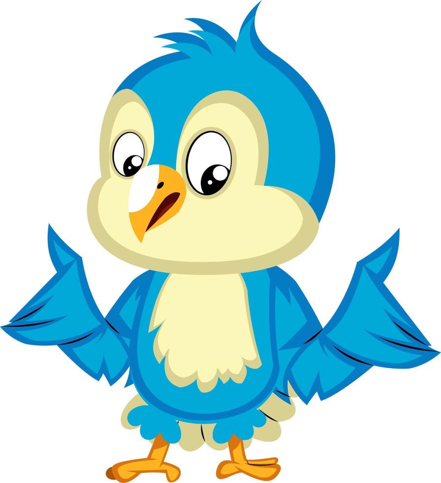 Blue bird is confused, illustration, vector on white background.