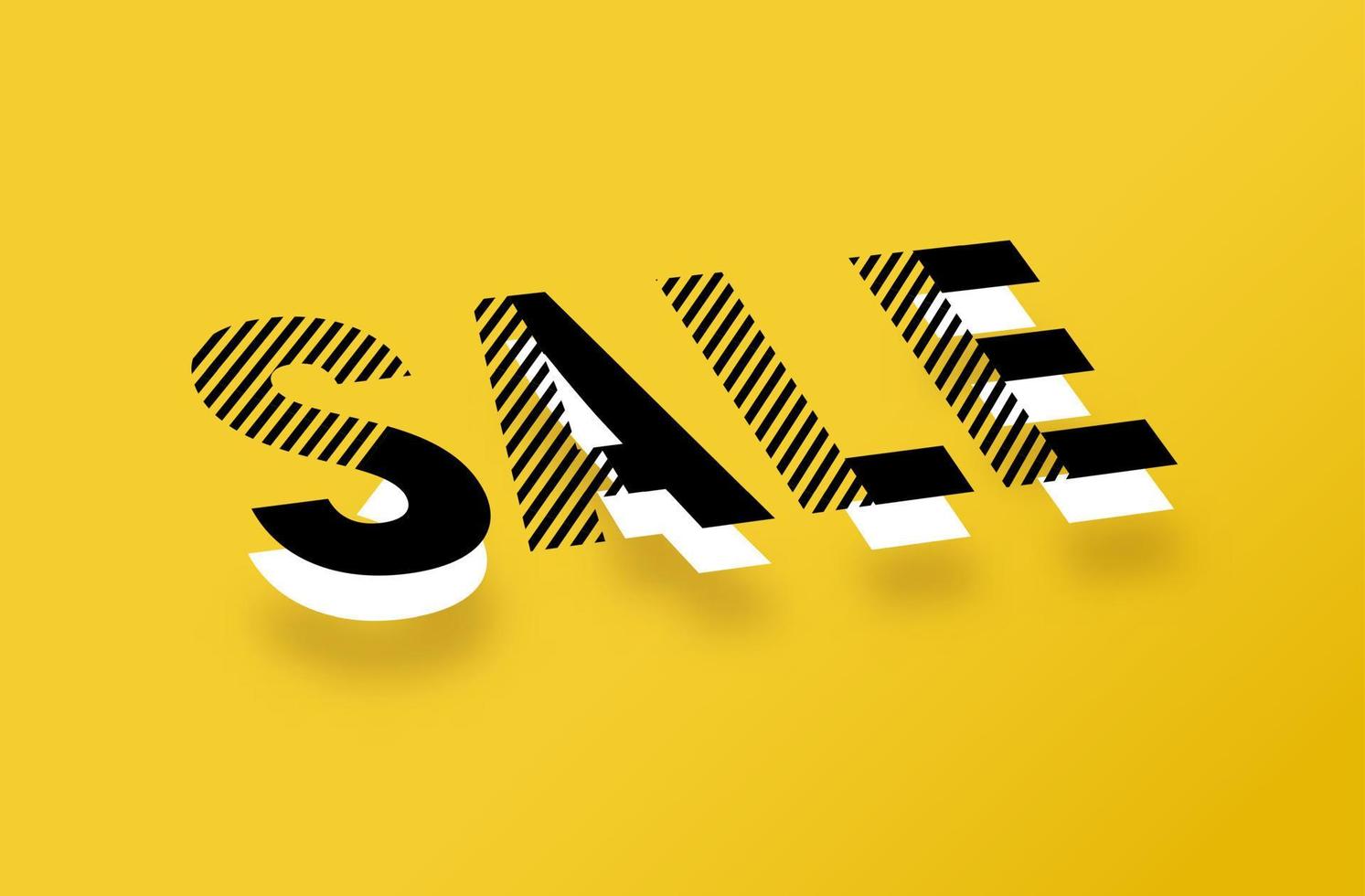 Vector black and white 3D effect sale typography design on a yellow background.