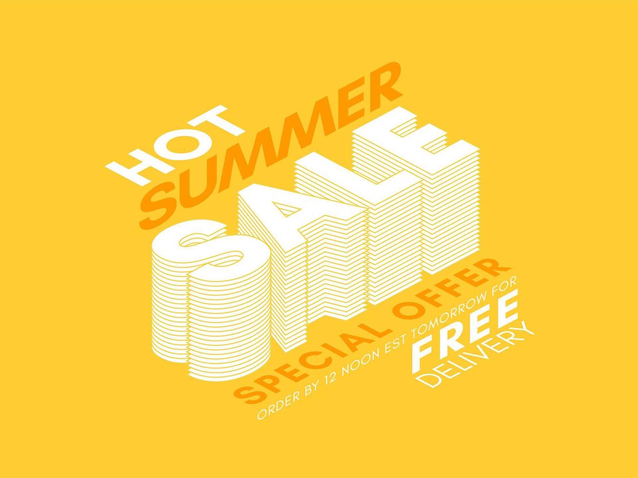 Vector 3D effect summer sale typography design on a yellow background.