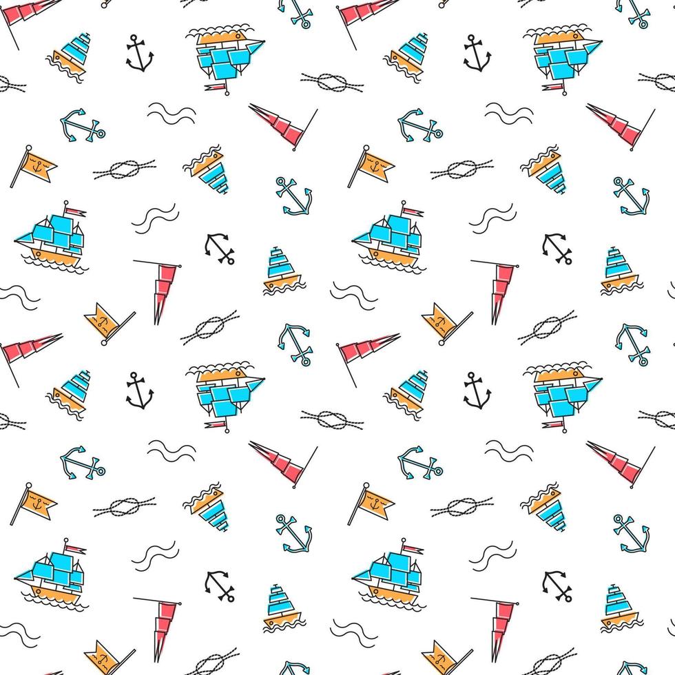 Vector line art summer seamless beach pattern. Seamless fabric or wrapping paper design.