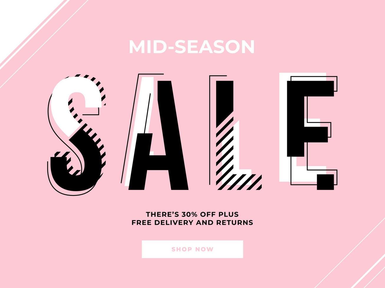 Vector black and white 3D effect sale typography design on a pink background.