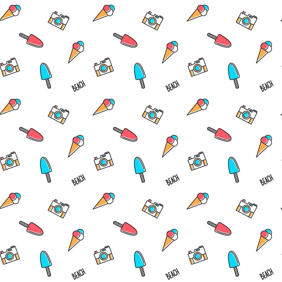 Vector line art summer seamless beach pattern. Seamless fabric or wrapping paper design.