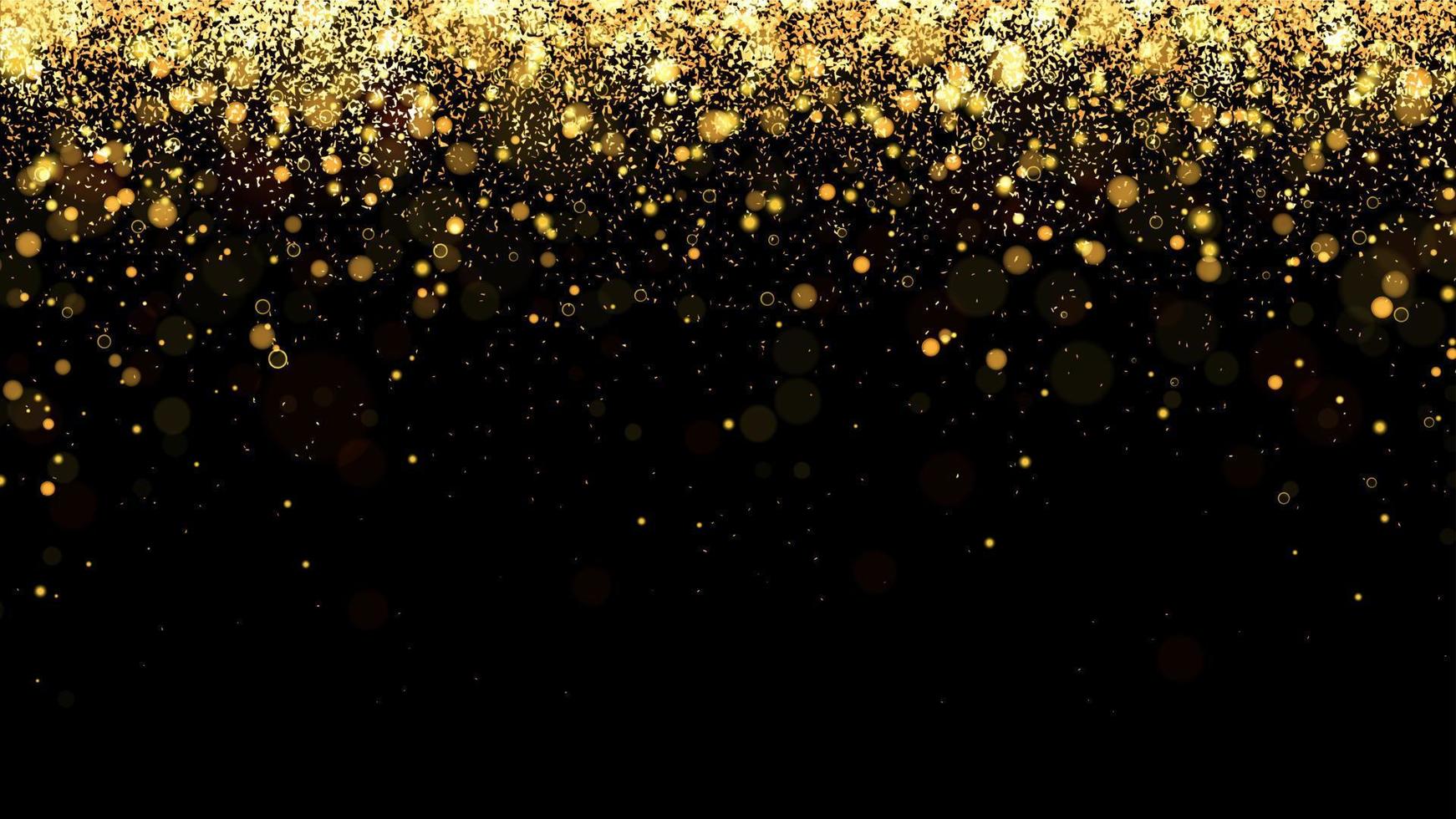 fondo de vector festivo con brillo dorado y confeti para la celebración de navidad. fondo negro con partículas doradas brillantes.