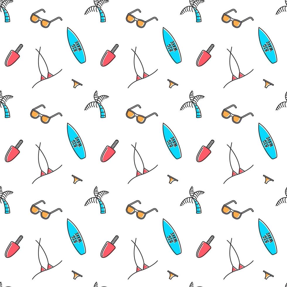 Vector line art summer seamless beach pattern. Seamless fabric or wrapping paper design.