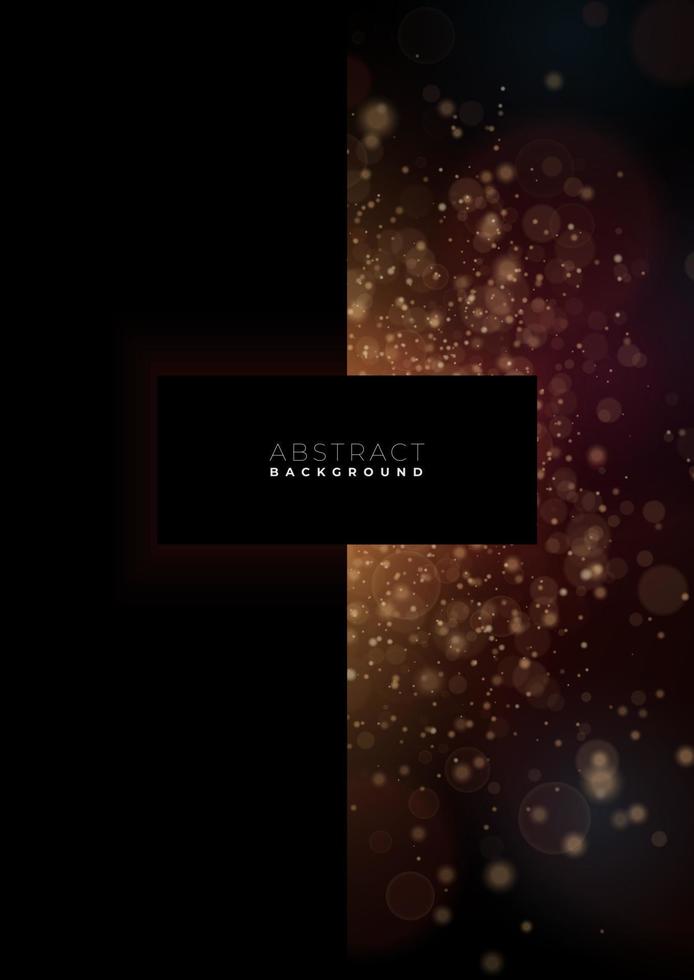 Dark abstract background with golden glitter and particles. Black backdrop with space for text and mysterious glowing texture. Vector illustration.