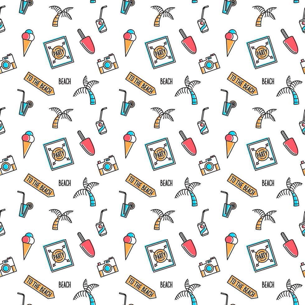 Vector line art summer seamless beach pattern. Seamless fabric or wrapping paper design.