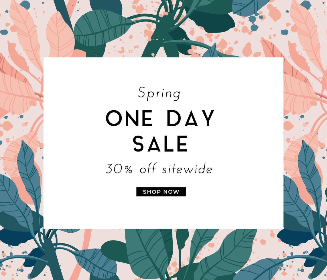 Delicate pale vector summer design with exotic palm leaves and space for text. Sale offer template, banner of flyer background. Tropical backdrop illustration.