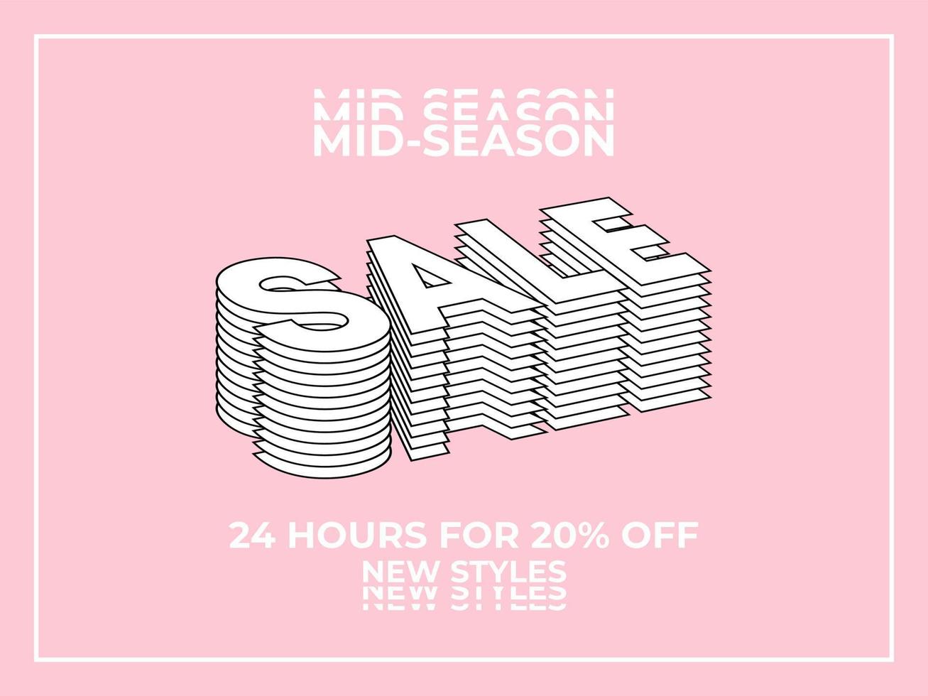 Vector black and white 3D effect sale typography design on a pink background.