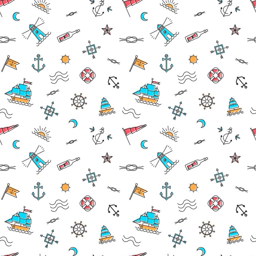 Vector line art summer seamless beach pattern. Seamless fabric or wrapping paper design.