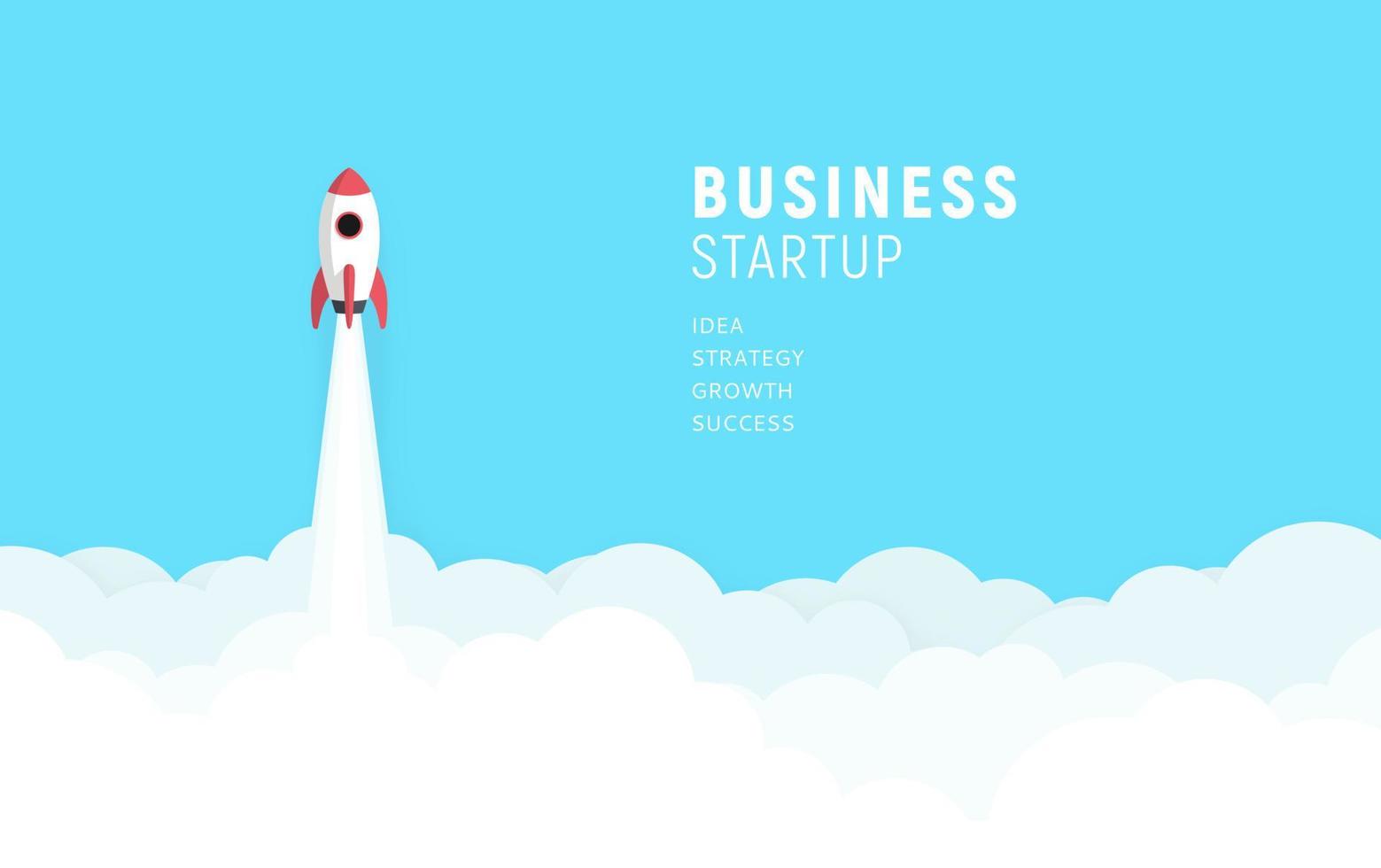 Business startup launch concept, flat design, rocket icon. Vector illustration.