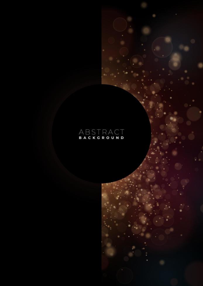 Dark abstract background with golden glitter and particles. Black backdrop with space for text and mysterious glowing texture. Vector illustration.