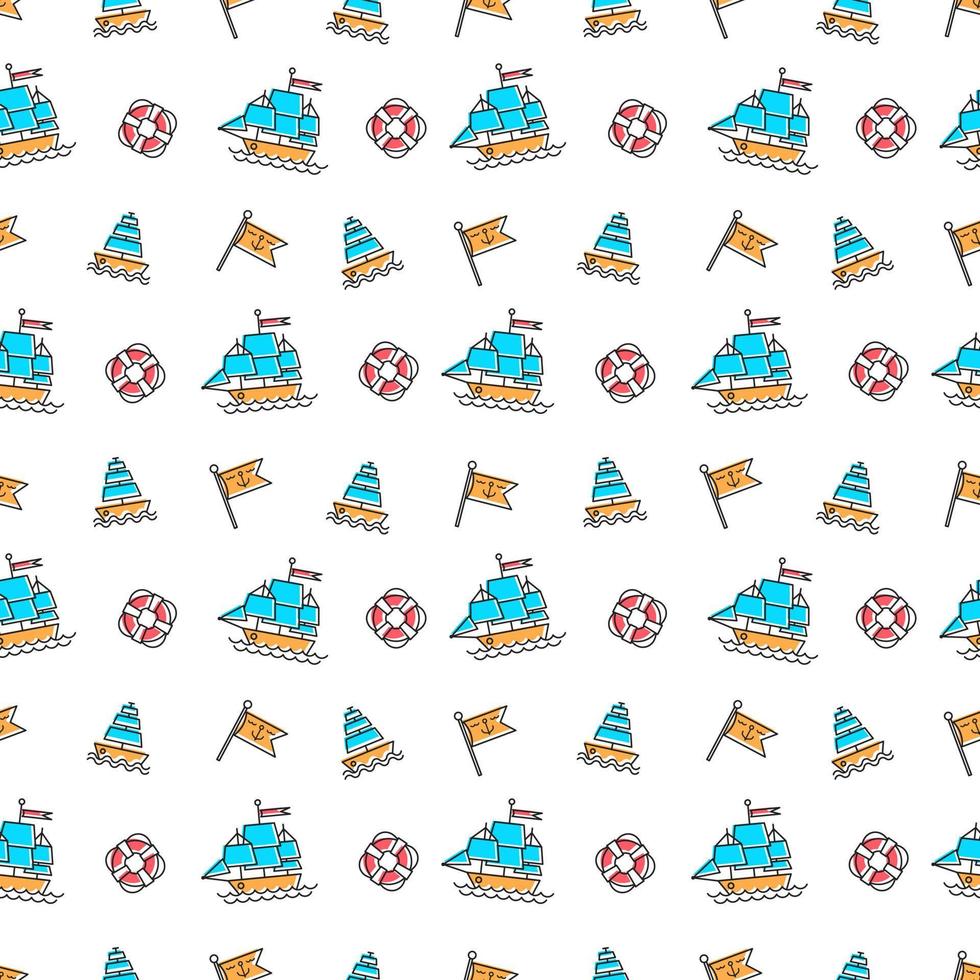 Vector line art summer seamless beach pattern. Seamless fabric or wrapping paper design.