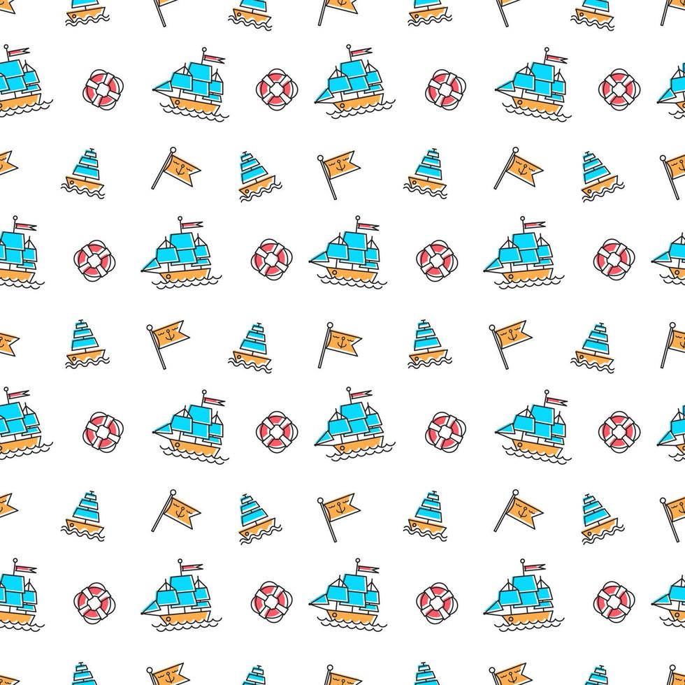 Vector line art summer seamless beach pattern. Seamless fabric or wrapping paper design.