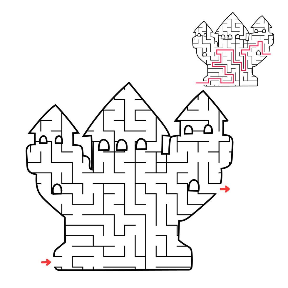 Castle maze. Game for kids. Puzzle for children. Labyrinth conundrum. Find the right path. Education worksheet. With answer. vector