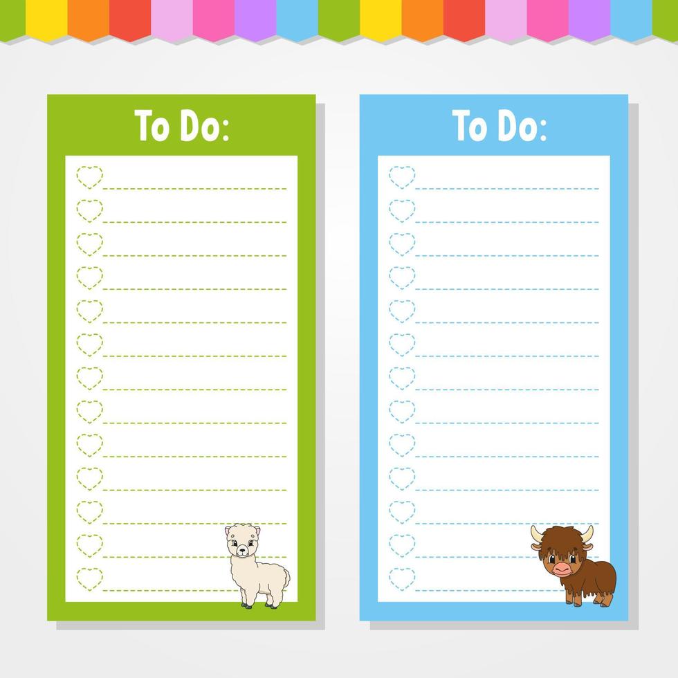 To do list for kids. Empty template. The rectangular shape. Isolated color vector illustration. Funny character. cartoon style. For the diary, notebook, bookmark.