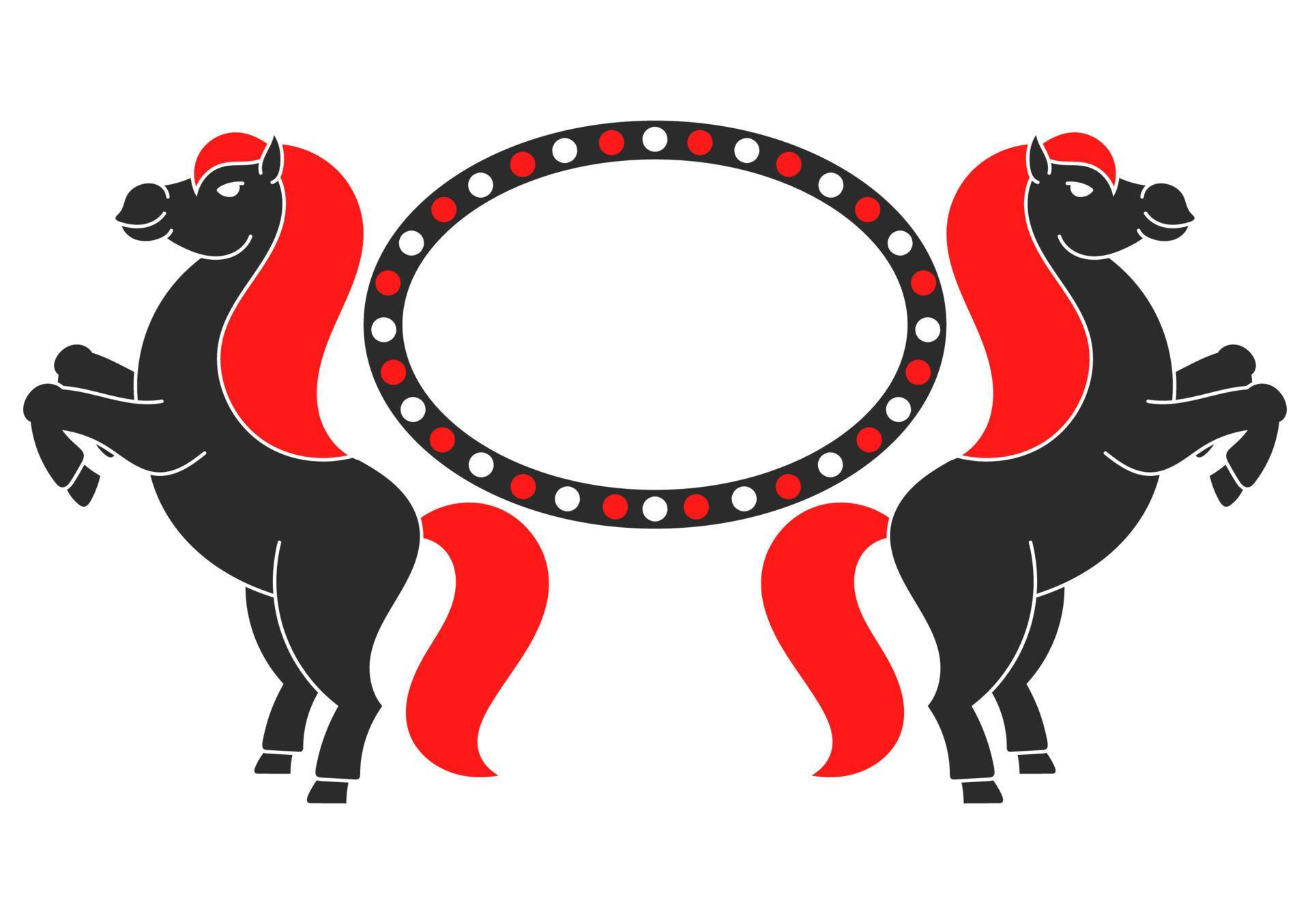 The two horses reared up. With space for your text. Element for the design of labels, sites