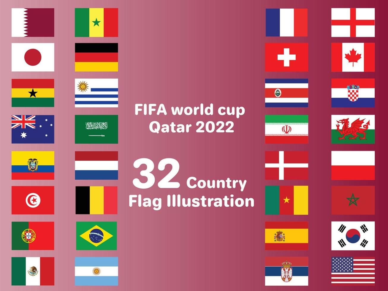 FIFA world cup 2022 -32 Groups world cup 2022 flag design illustration vector