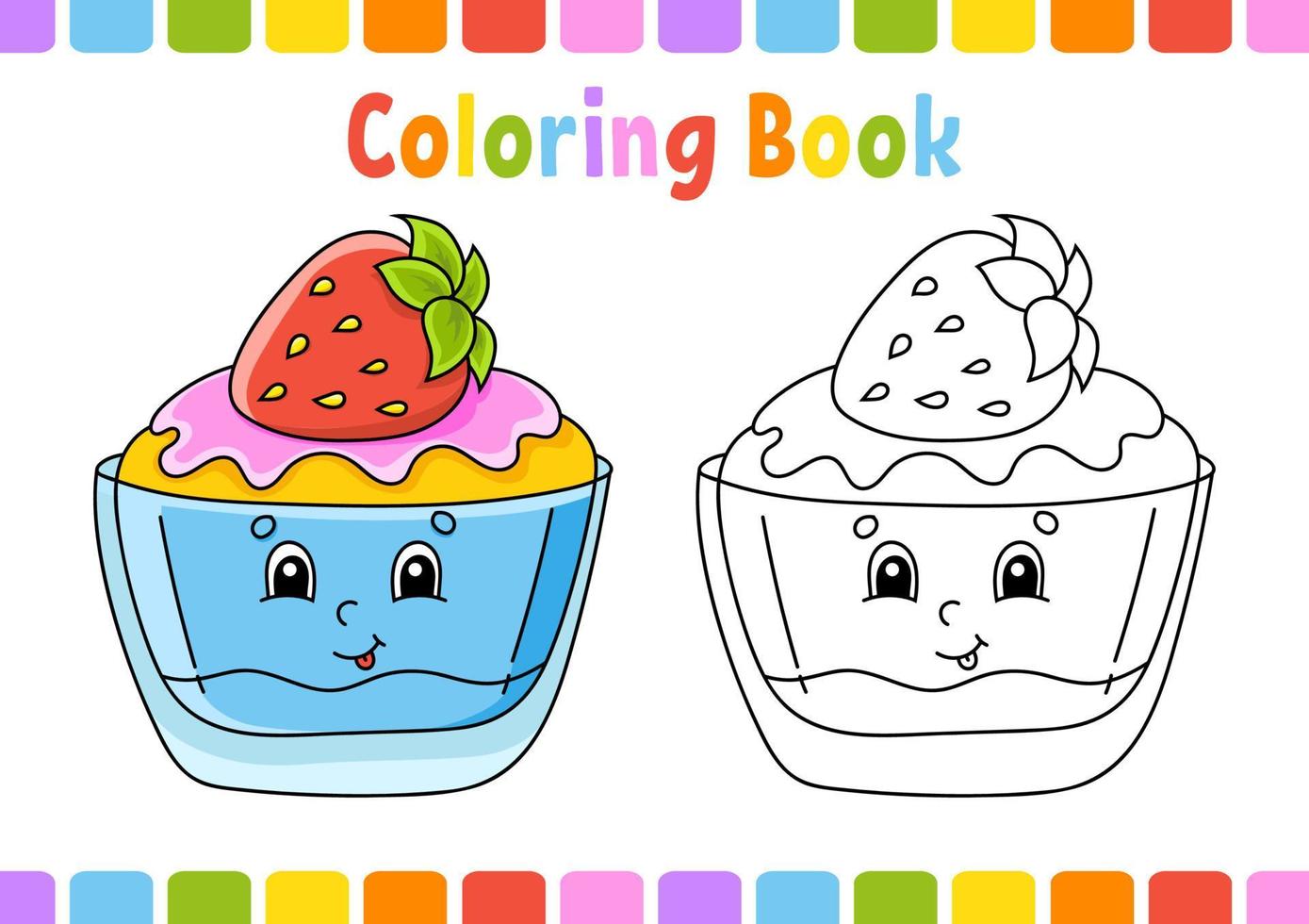 Coloring book for kids. Birthday theme. Cartoon character. Vector illustration. Fantasy page for children. Black contour silhouette. Isolated on white background.