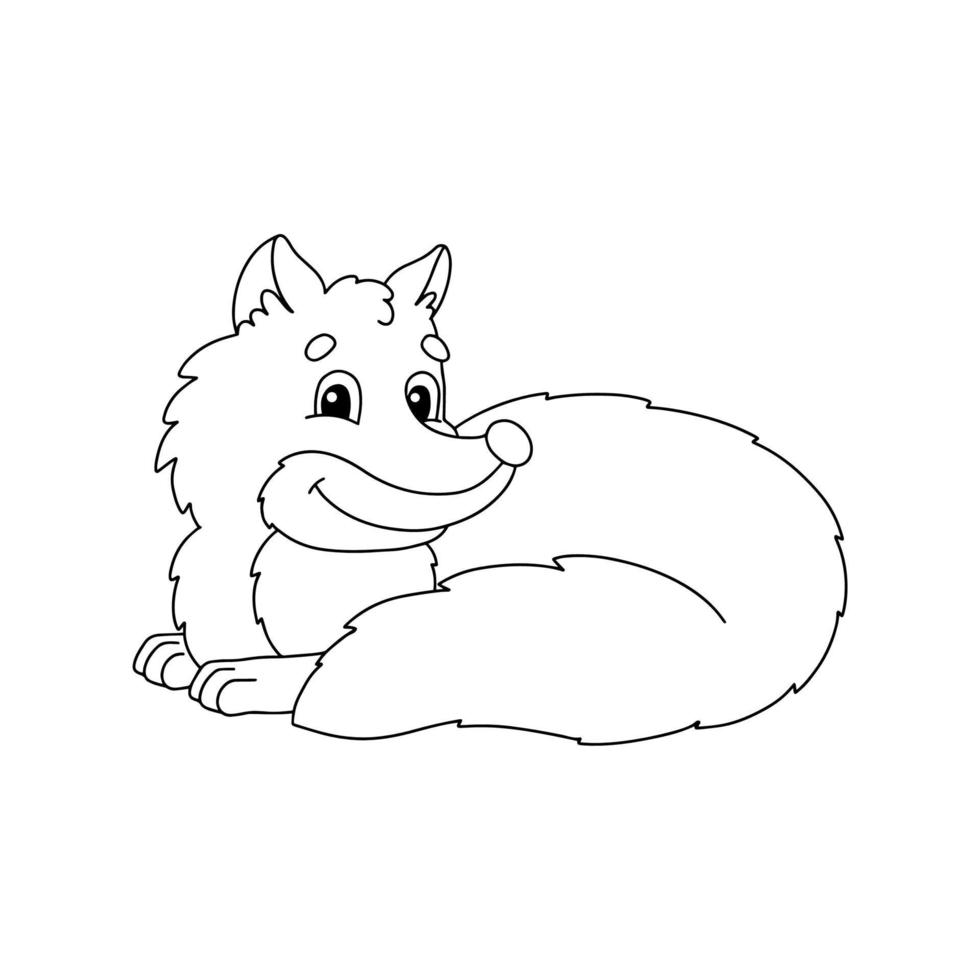 Cute fox. Coloring book page for kids. Cartoon style character. Vector illustration isolated on white background.