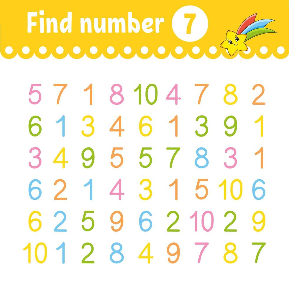 Find number. Education developing worksheet. Activity page with pictures. Game for children. Funny character. cartoon style. Vector illustration.