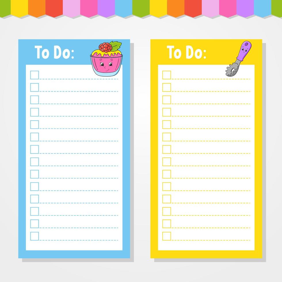 To do list for kids. Empty template. The rectangular shape. Isolated color vector illustration. Funny character. cartoon style. For the diary, notebook, bookmark.