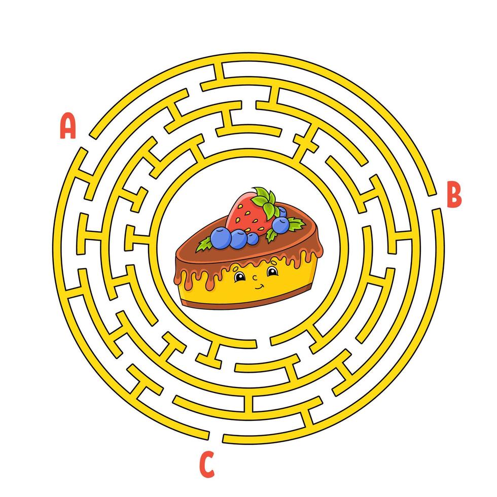 laberinto circular. juego para niños rompecabezas para niños. enigma del laberinto redondo. encontrar el camino correcto. tema de cumpleaños ilustración vectorial vector