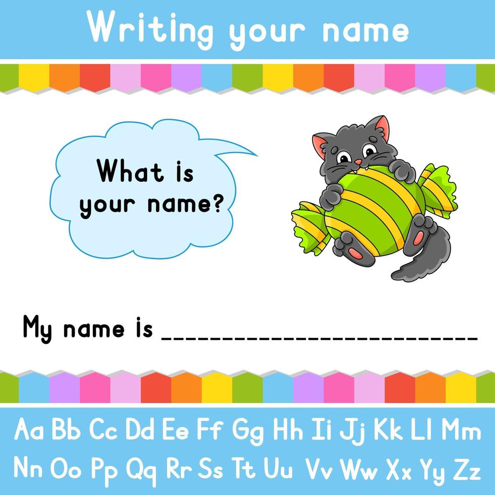 Writing your name. Educational activity worksheet for kids and toddlers. Game for children. Vector illustration.