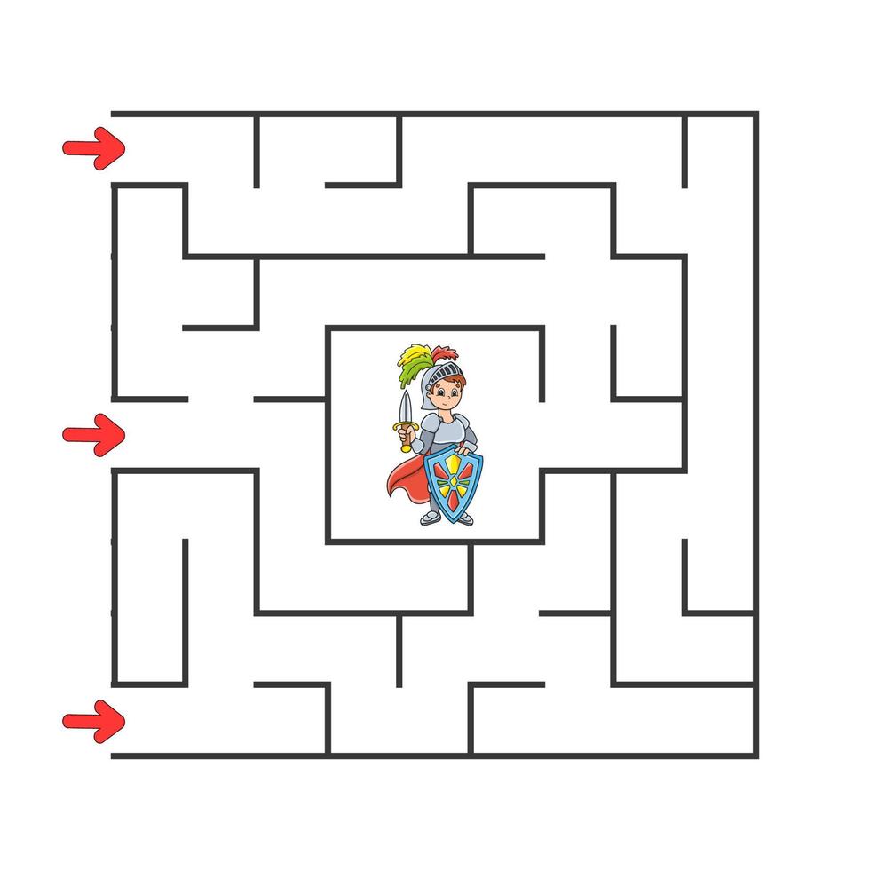 Square maze. Game for kids. Puzzle for children. cartoon character. Labyrinth conundrum. Find the right path. The development of logical and spatial thinking. Vector illustration.