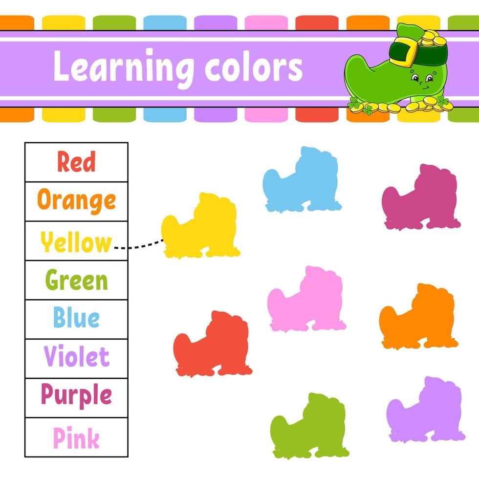 Learning colors. Education developing worksheet. Activity page with pictures. Game for children. Funny character. cartoon style. Vector illustration.