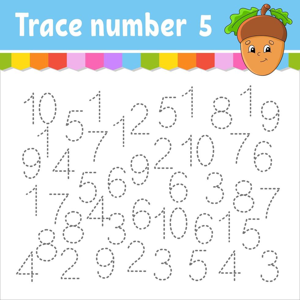 Trace number . Handwriting practice. Learning numbers for kids. Education developing worksheet. Activity page. Vector illustration.