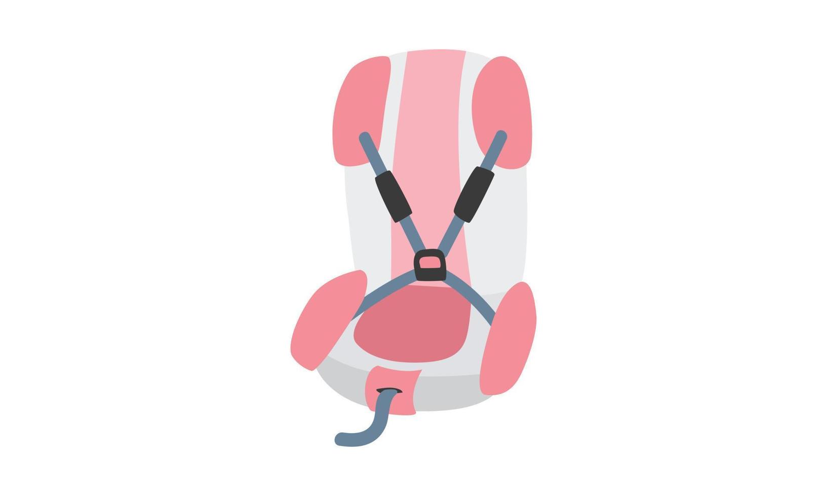 Prediseñadas de asiento de coche de bebé de seguridad. asiento de coche de bebé lindo simple con ilustración de vector plano de correa. asiento de seguridad rojo para bebé en garabato dibujado a mano de dibujos animados de coche. niños, niños, baby shower, concepto de guardería