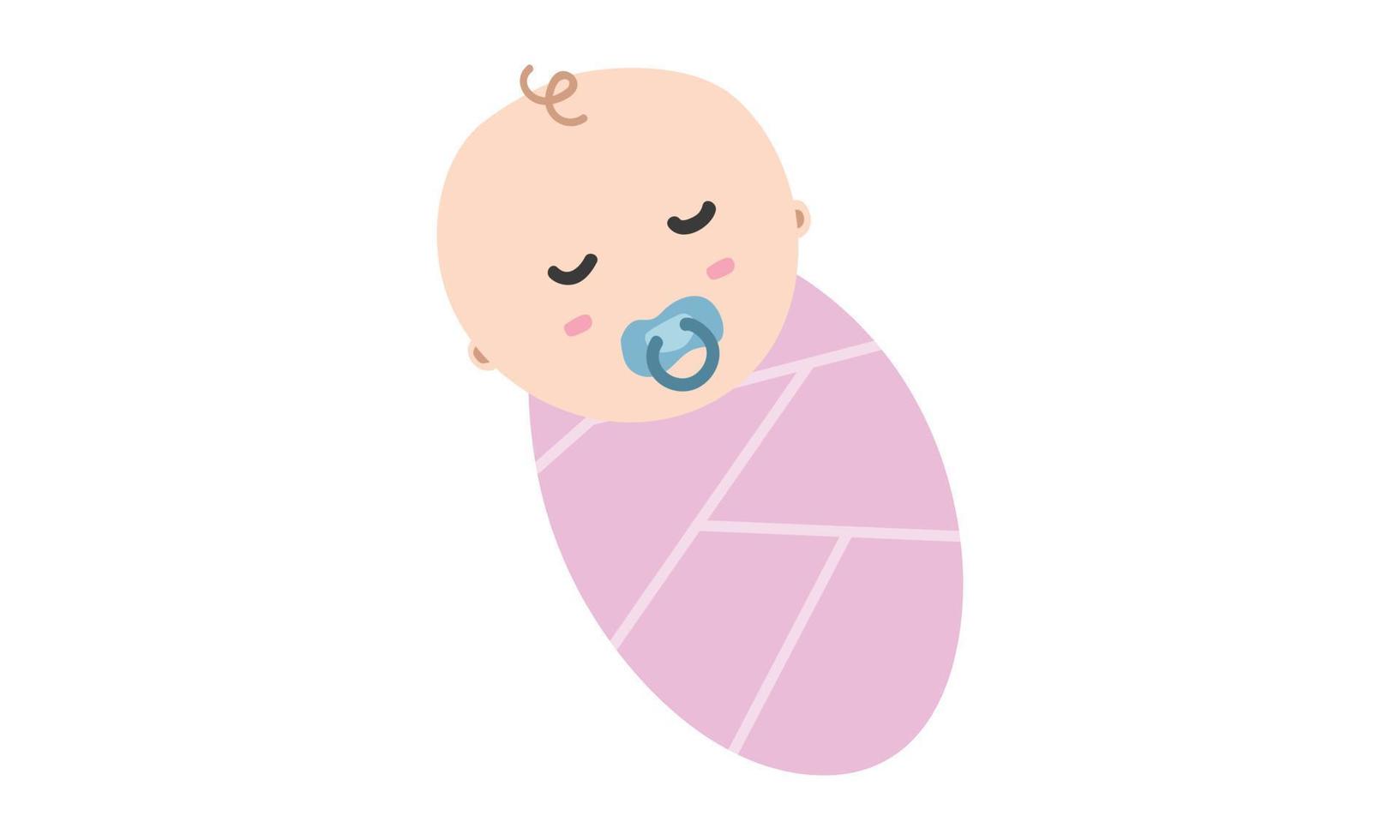 bebé durmiendo swaddle clipart. simple lindo sueño bebé envuelto en una manta rosa ilustración vectorial plana. estilo de dibujos animados de pañales de bebé infantil. concepto de decoración para niños, baby shower, recién nacidos y guarderías vector