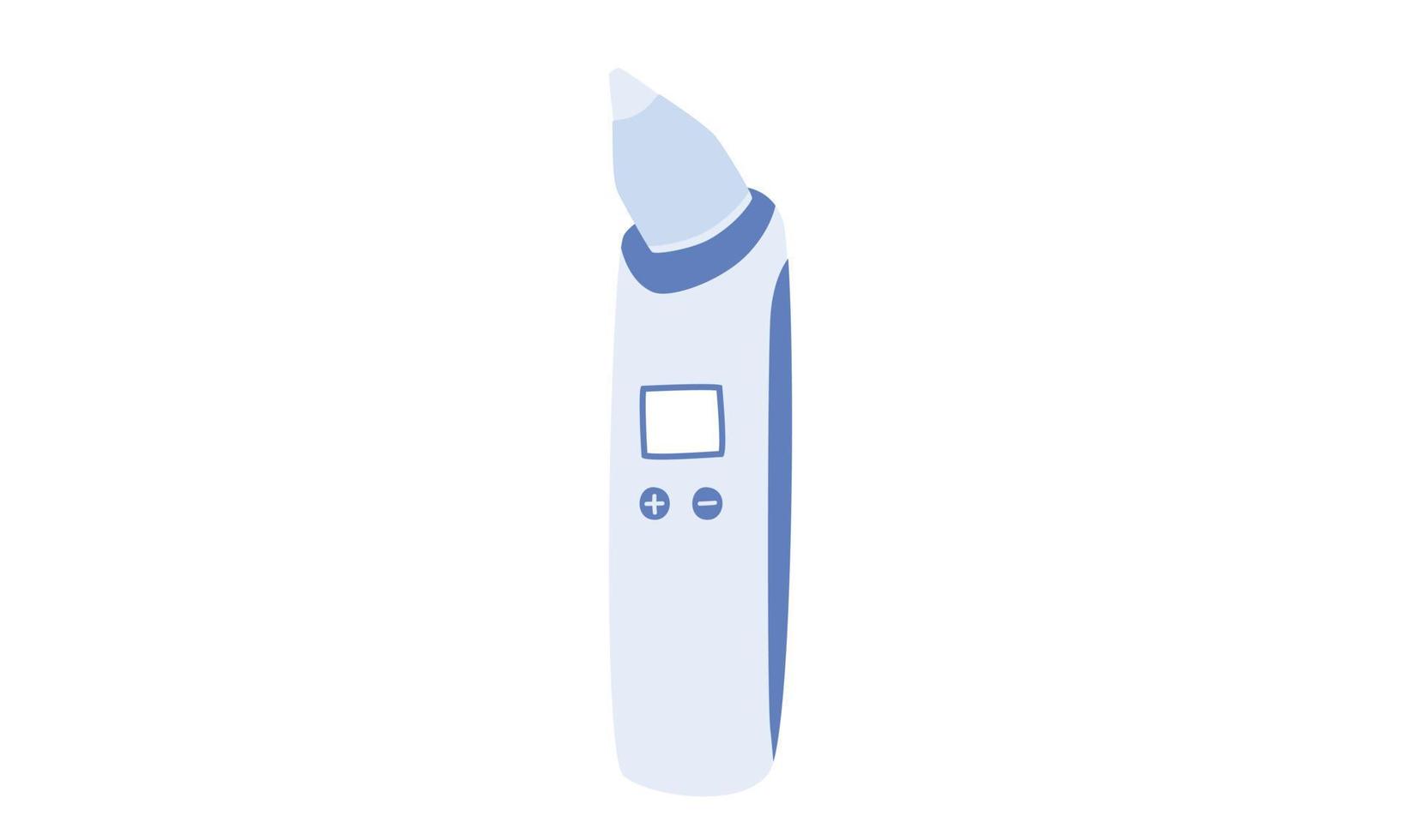 limpiador de nariz eléctrico para bebés aspirador nasal clipart. aspirador de nariz de bebé azul lindo simple ilustración de vector plano aislado en blanco. bomba de nariz, icono de estilo de dibujos animados de succión de nariz. prevención de la gripe