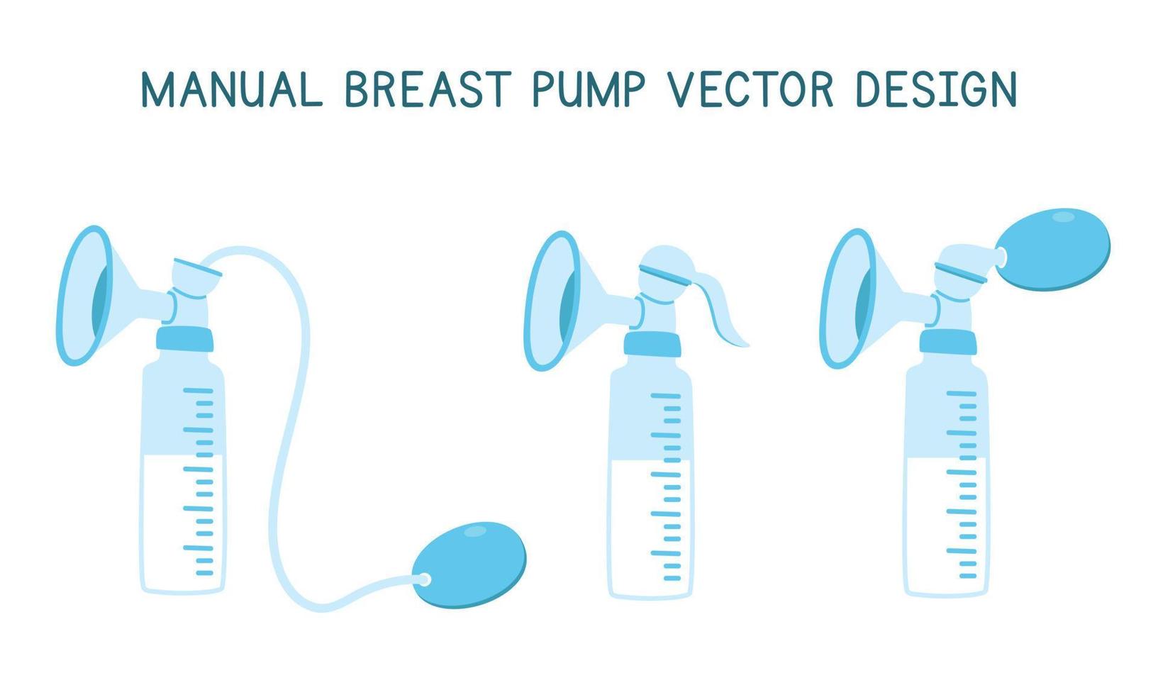 Vector set of breast pump clipart. Simple cute manual breast pump with breast milk flat vector illustration isolated on white background. Equipment for breastfeeding mother and baby cartoon style