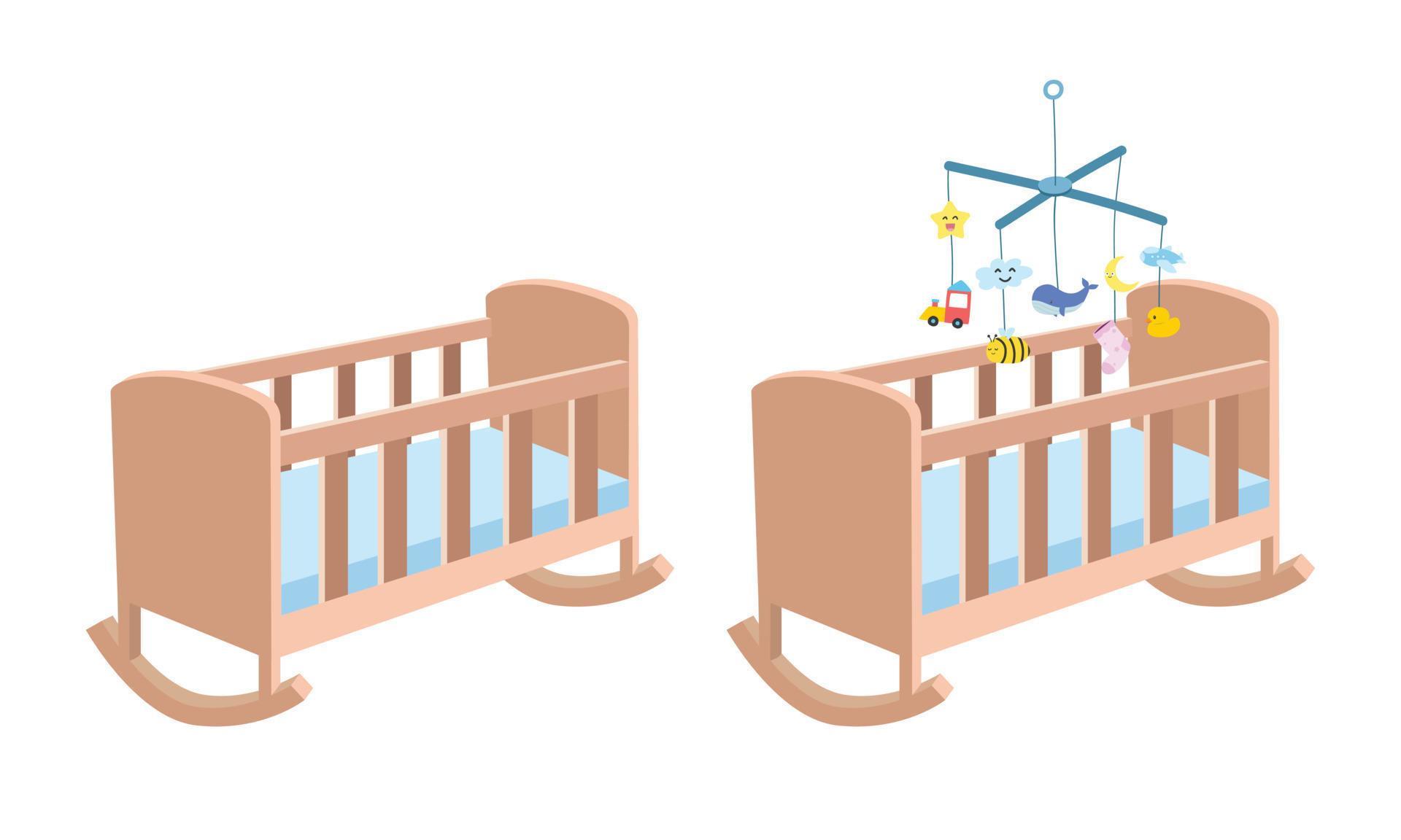 Wooden Baby Cradle Clipart Simple Cute Cradle With Baby Mobile Hanging Wooden Baby Cradle Clipart Simple Cute Cradle With Baby Mobile Hanging Toy Flat Illustration Baby Crib Cradle Bed Children S Bedroom Cartoon Hand Drawn Kids Baby Shower Nursery Decoration Vector