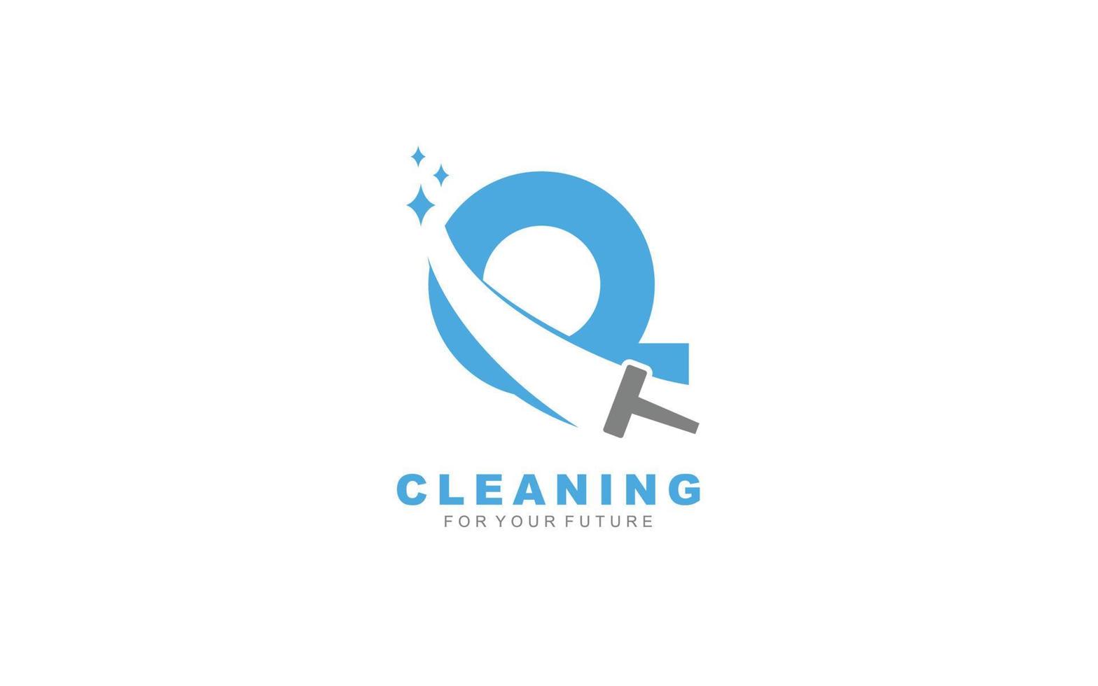 q Servicios de limpieza de logotipos para empresa de branding. ilustración de vector de plantilla de tareas domésticas para su marca.