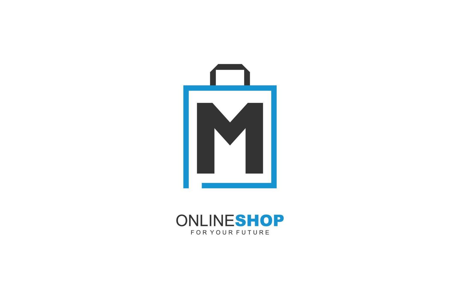 m logo onlineshop para empresa de marca. ilustración de vector de plantilla de bolsa para su marca.