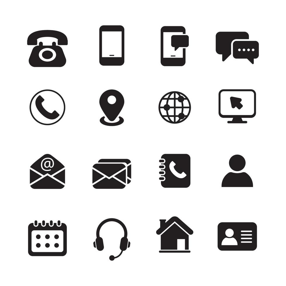 Set of contact and communication icons with black design isolated on white background vector