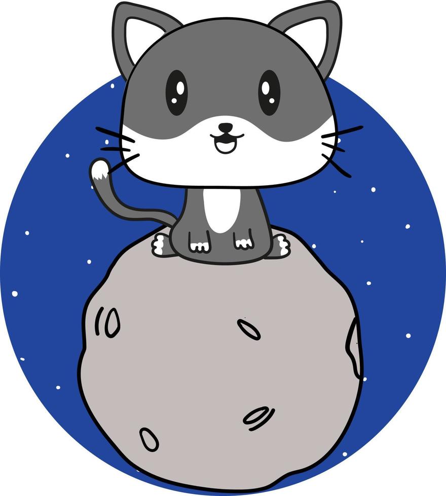 Space Moon Cat Vector Editable Colorful Drawing Illustration