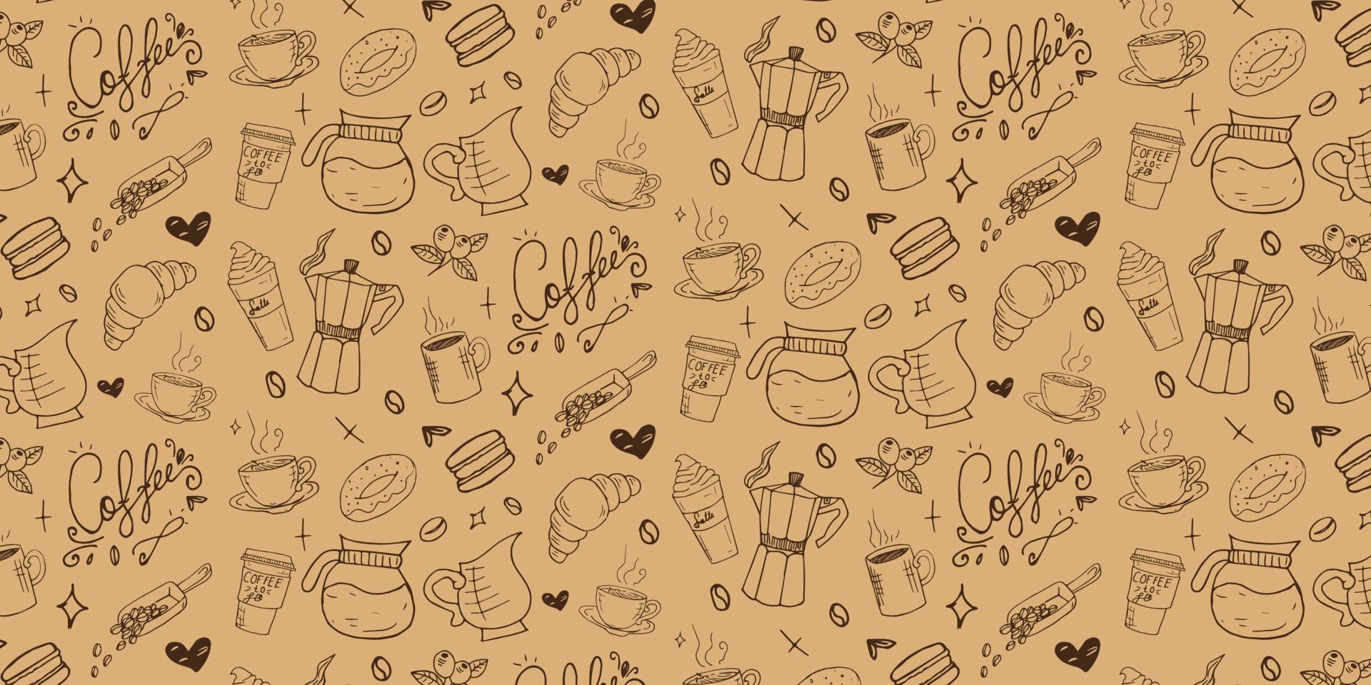Coffee Shop Vector Hand Drawn Pattern