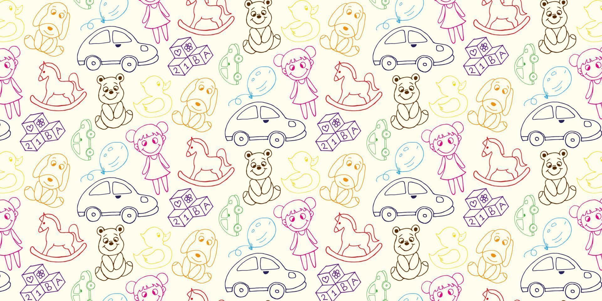 Colorful Kids Toys Vector Hand Drawn Pattern